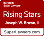 Award Badge For super Lawyers Rising star for Joseph W. Brown SWS Law Firm