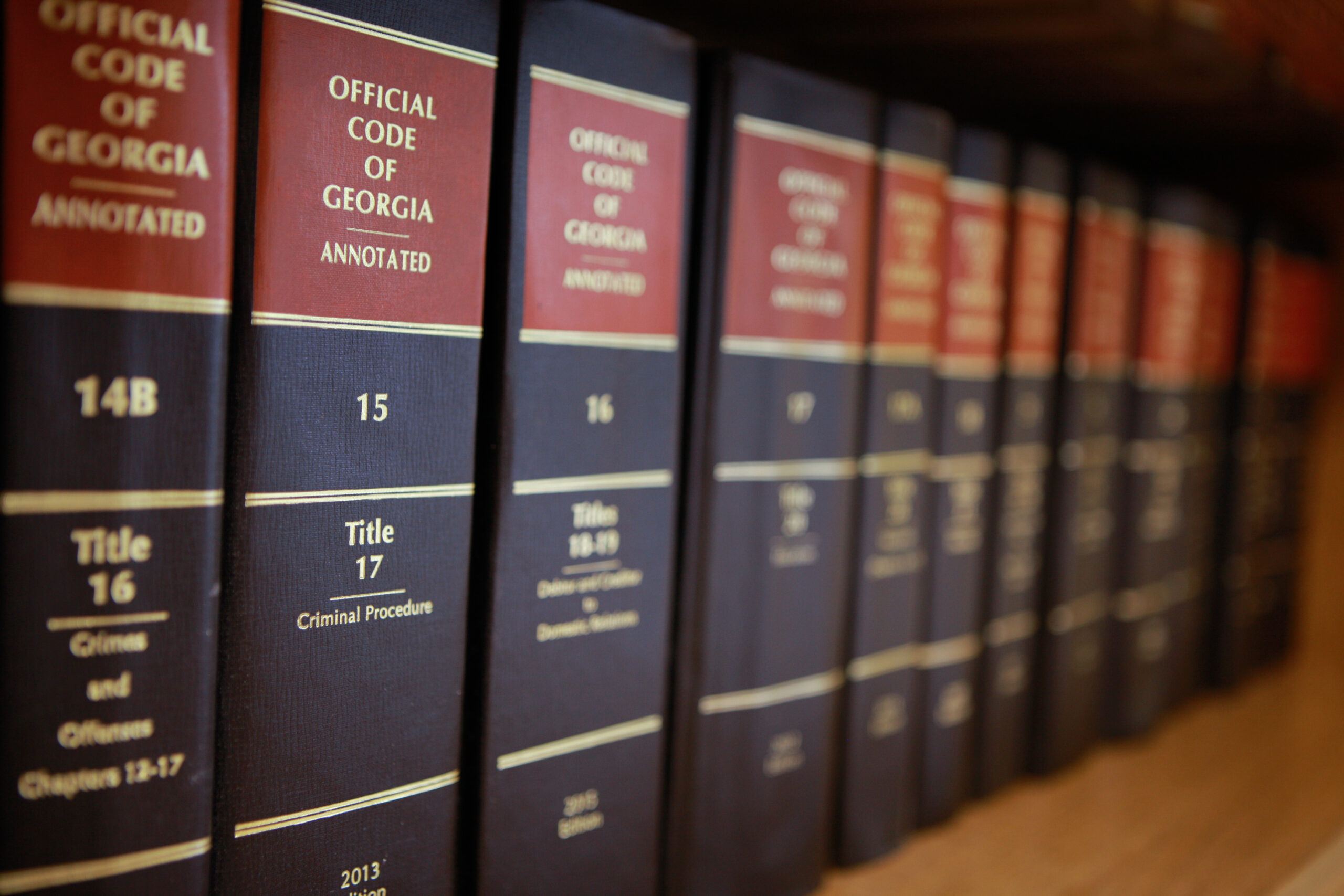 SWS Law Firm Office Law Books Carrollton Accident Attorneys - A close up shot of Georgia law books