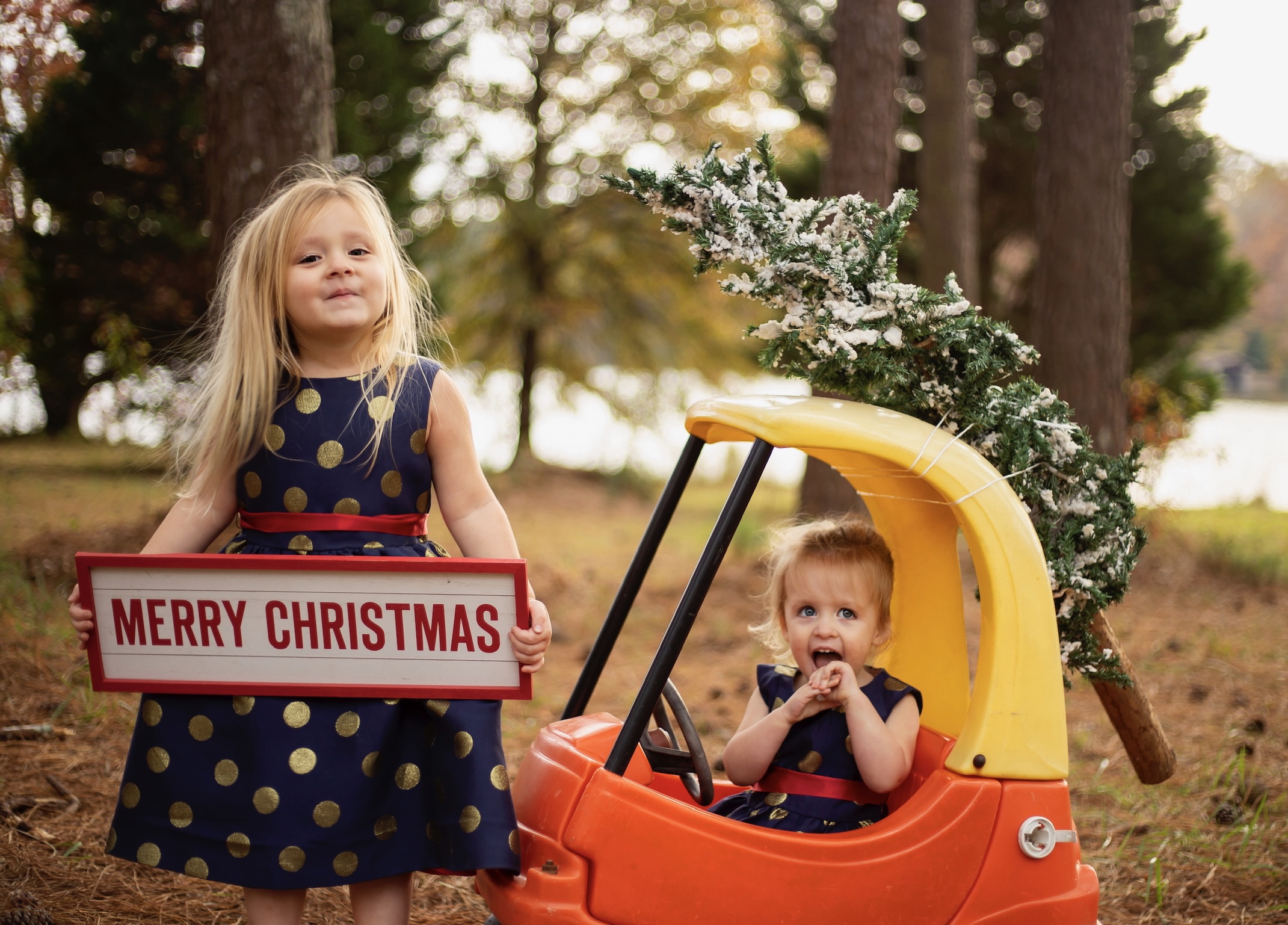 Merry Christmas From Smith Wallis and Scott your Carrollton Georgia Accident and Injury Attorneys - Image of two young girls holding a sign that reads Merry Christmas